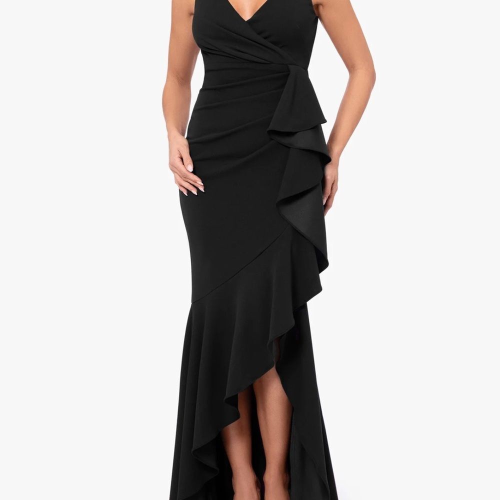Betsy & Adam Black Asymmetrical Dress Size 10 Elegant Formal Cocktail Midi Dress - Picture 5 of 5